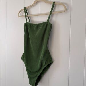 Shade & Shore Green Ribbed One Piece Bathing Suit
